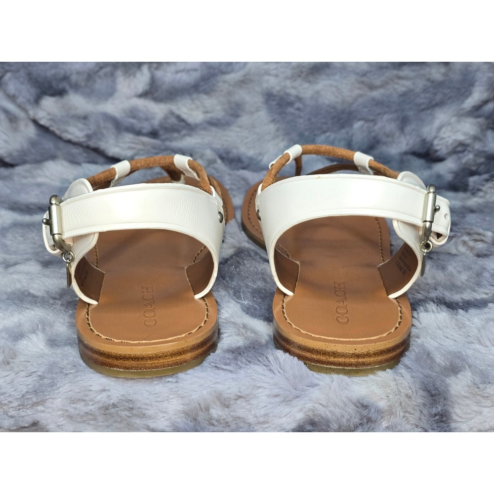 NWB Coach Clarkson Flat Strappy Thong Sandals in White & Tan Buckle SZ‎ 8 - Picture 3 of 8